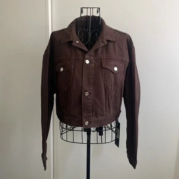 NWT- EDWIN Anthropologie SIA Denim Jacket Java XS Scarlet 80s Cropped Sz:XS $218 - Picture 5 of 8